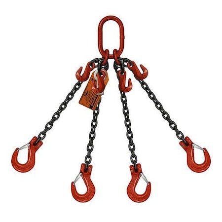 Four Leg Chain Slng, Adjstbl Type A, 9/32in Dia, 12ft L, Oblong Link To Slng Hook, 11,200lb Lmt